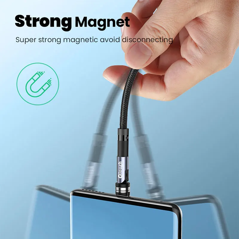 Elough 540 Rotate Magnetic Cable Fast Charging Magnet Charger Micro USB C Type C Cable For iPhone Xiaomi Mobile Phone Wire Cord