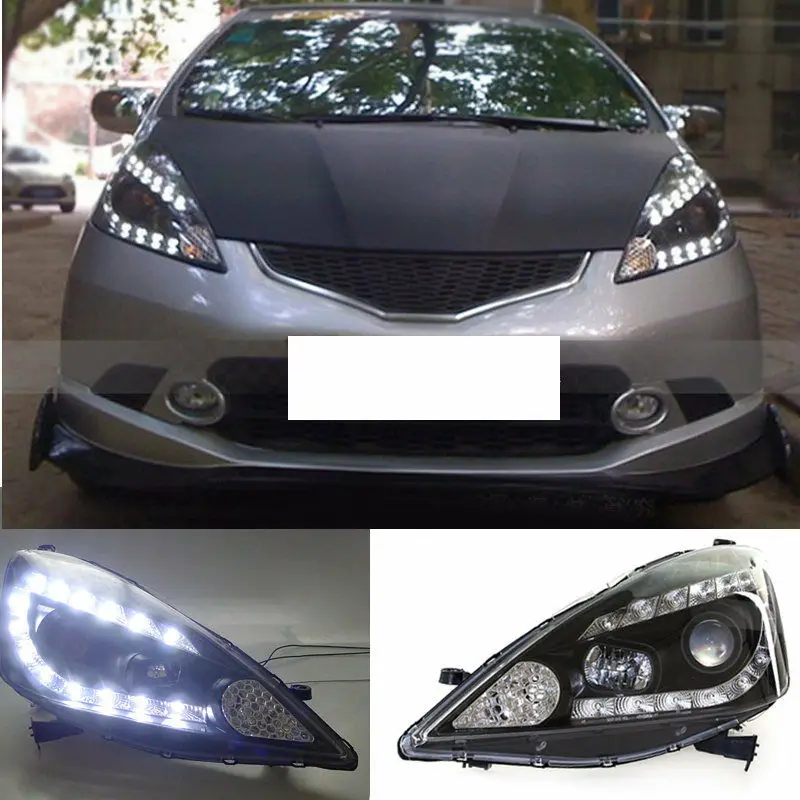 

For Honda Fit 2009 2010 2011 2012 Auto Composite Headlight with U Shaped LED High+Low Beam Lens