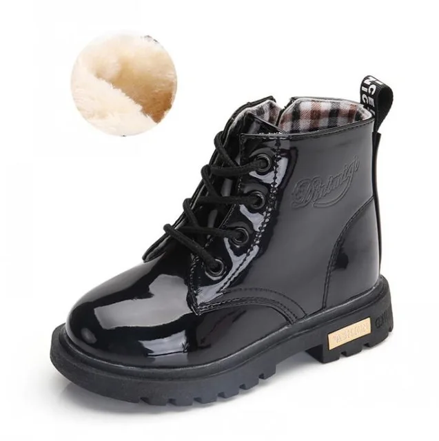 Girls Martin Boots Shoes For Girls Children Warm Boots Fashion Soft Bottom Boys Girls Boots Non-slip Kids Sneakers - Цвет: black with plush