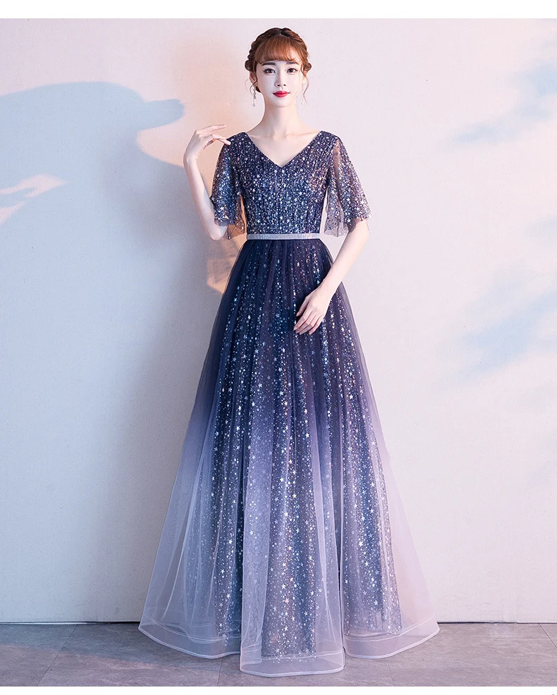 DEERVEADO D255 A Line V Neck Long Prom Dresses Woman Occasion Dress Party Prom Gown Formal Dress Vestido De Festa