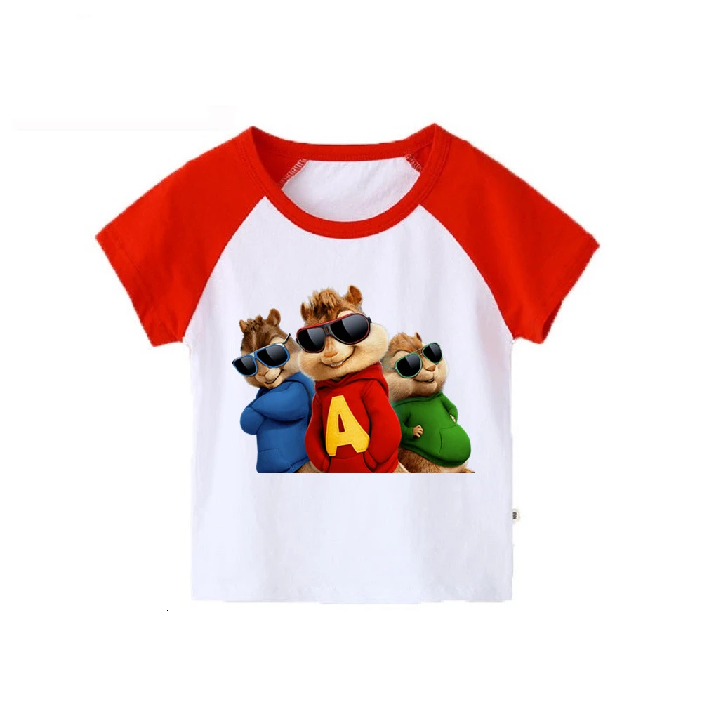 От 2 до 12 лет футболка для мальчиков и девочек с принтом «Элвин и чипмукс» смешного цвета детские топы с круглым вырезом, Детская футболка с рисунком одежда для малышей - Цвет: as picture