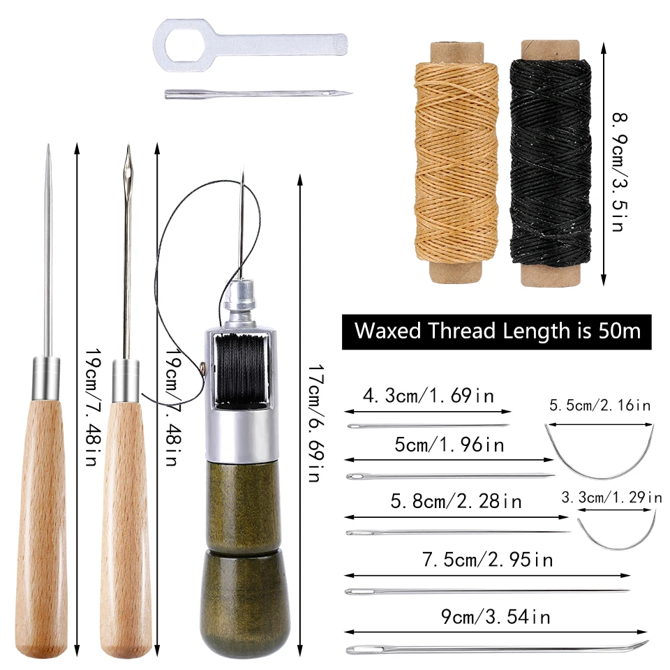 IMZAY Leather Hand Stitcher Tool Leathercraft Sewing Tool Kit With Sewing Needles Awl Waxed Thread Leather Sewing Supplies