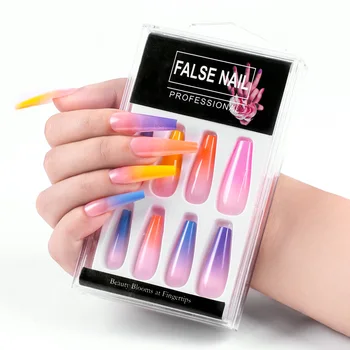 

24Pcs/Set Long Coffin Ballerina Waterdrop Nail Art Tips False Nails Art Tips Flat Shape Full Cover Manicure Fake Nail Tips