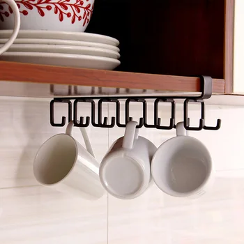 

Home Seamless Kitchen Storage Rack 12 Hooks Cup Holder Hanging Bathroom Hanger Kitchen Organizer Cabinet Door Shelf Removed Stor
