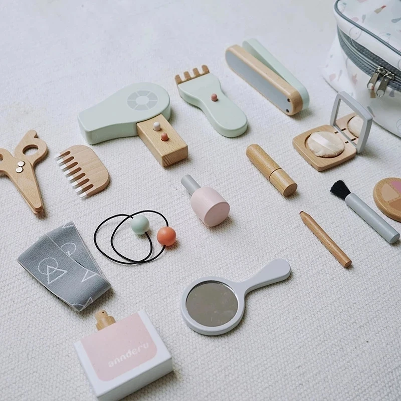 Wooden Simulation Kid Makeup Set Children Montessori Education Play House Cosmetic Case Gift Toys Girls Game Lipstick Beauty Bag