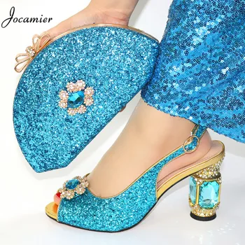 

New African Matching Shoe and Bag Set Decorated with Rhinestone Nigerian Shoe and Bag Set Italian Ladies Shoe and Bag Set T57
