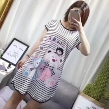 Женская Милая Ночная рубашка в полоску с коротким рукавом и рисунком медведя C6UD