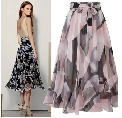 

Western Style Floral-Print Chiffon Skirt Mid-length Printed Skirt