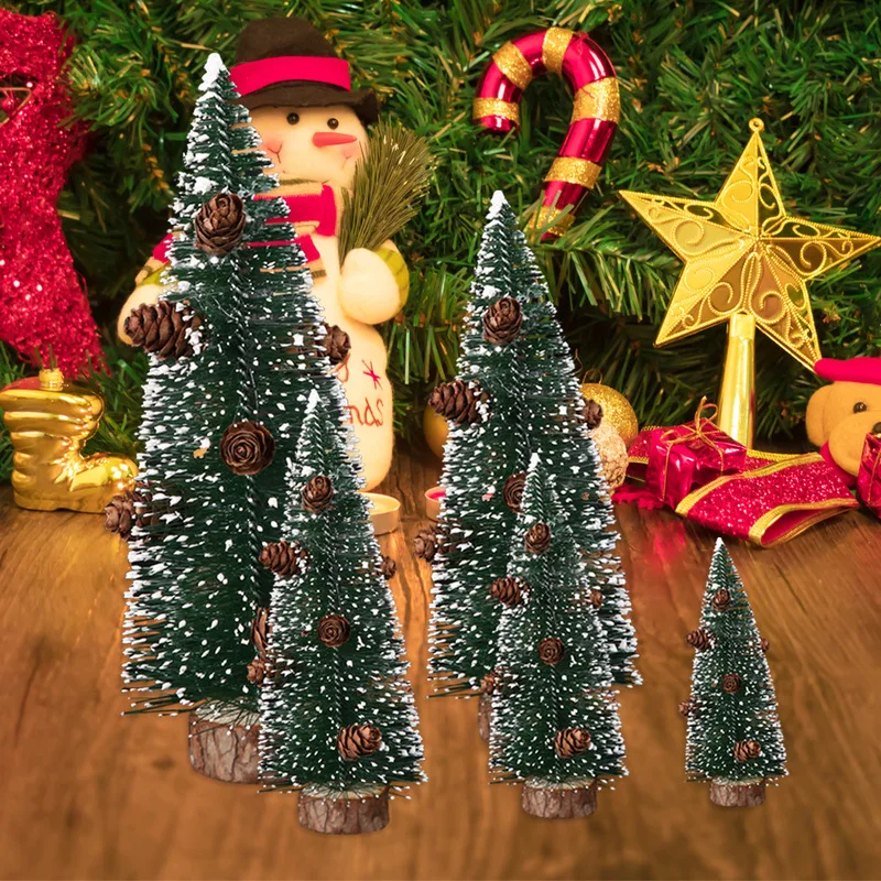 

Christmas Tree New Year Mini Christmas Tree Small Pine Pinecone Tree Desktop With Wooden Base Home Table Top Decor Ornaments