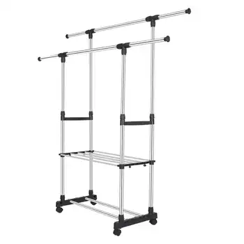 

Double Hanging Rails Clothes Clothes Rack Height Adjustable Extendable From 75 To 151 cm Home Clothing Storage