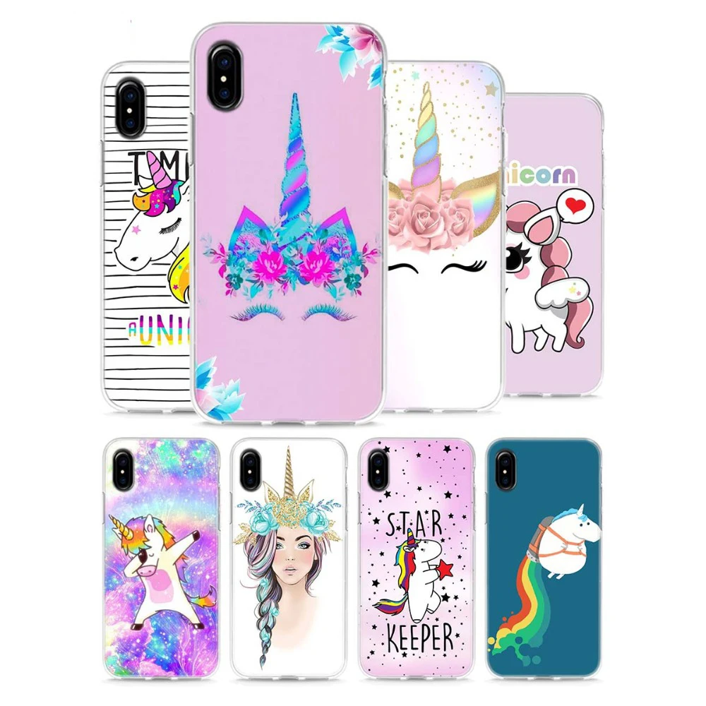 Мягкие силиконовые чехлы для телефонов Apple iPhone 8 7 Plus 6 6s 5 5S SE X XR XS MAX Horse Unicorn On Rainbow TPU