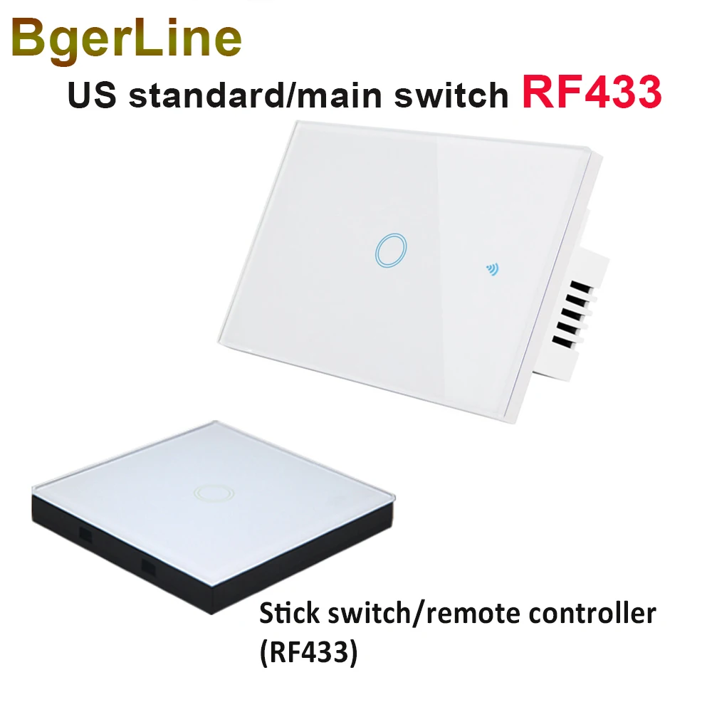 

1 light smart switch 1 gang wall light touch switch support RF433 sensor 433Mhz wireless remote controller US standard