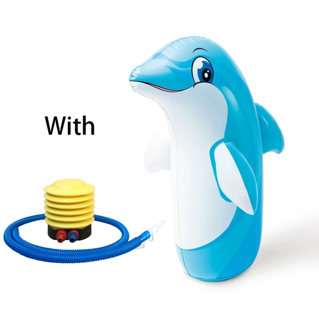 Boxing Animal Tumbler Wrestler Cartoon Shape Anti Stress Set Inflatable Punch Bag for Kids Fitness Children Toys Indoor Outdoor Dolphin Inflator