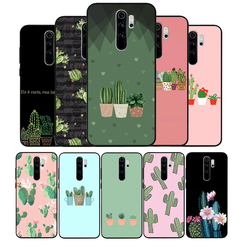 Plant Cactus Black Silicone Soft Phone Case For Redmi 9 8 6 7A Plus NOTE 7 5 PRO 9S 8T Luxury printed | Мобильные телефоны и