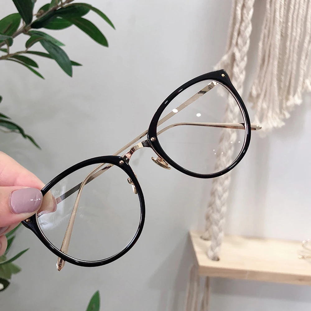 clear blue light glasses 1PC Optical Glasses Frame Women Men Round Oversized Eyeglasses Frames Metal Spectacles Clear Lenses Glasses Cat Eyes Retro New reading glasses with blue light filter