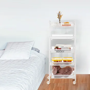 

New 5-Tier Storage Shelf Home Rack Mesh Wire Rolling Cart Storage Trolley Organizer for Kitchen Pantry Bedroom Bathroom Living R