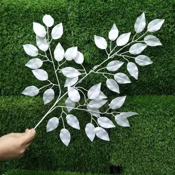 

12PCS Wedding Silver Leaves Branches Artificial Leaves Decorative Multi-use Artificial Plant Branch Fake Leaves