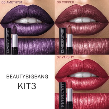 

New 3pcs/set Metallic Lip Colors Sexy Party Lip Color Lip Stick Matte Lip Gloss Long-lasting Lipsticker