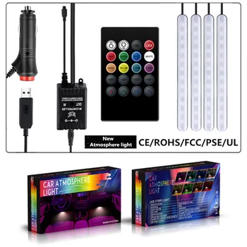 

1 Set New Car RGB LED Strip Light Music Mode Remote Control 12V Auto Interior Decorative Atmosphere Lights Pathway Floor Lamp
