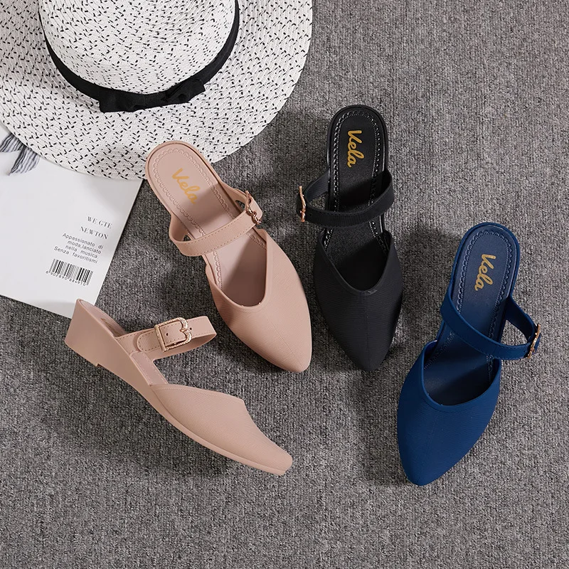 

SWONCO PVC Plastic Shoes Summer Women Sandals Toe Conver Half-slip Mules 2020 Summer Causal Shoes Female Slip On Sandals Ladies