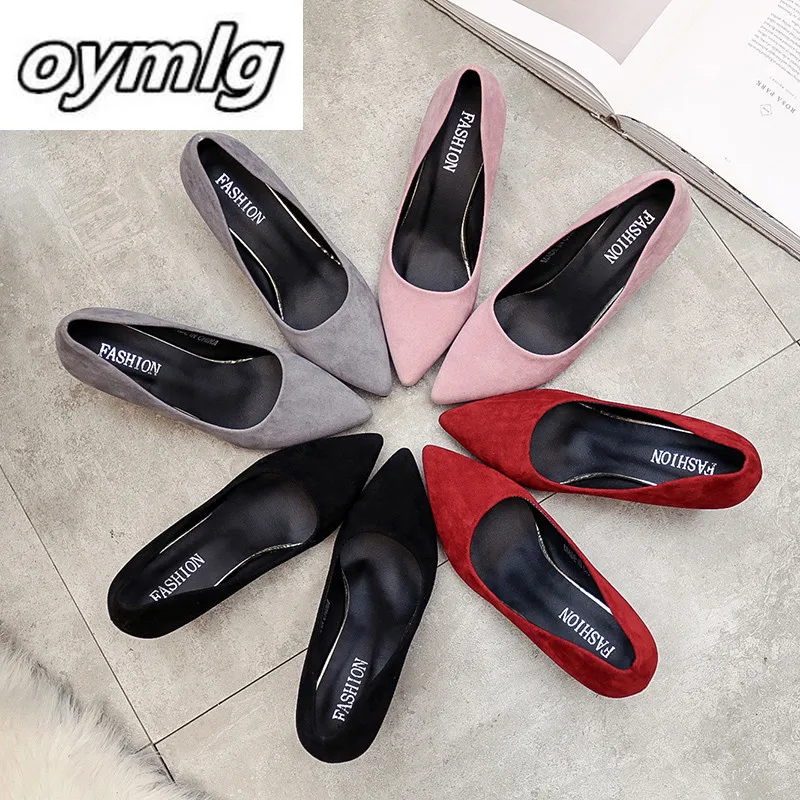 Женские туфли с острым носком черные на высоком толстом каблуке корейский стиль