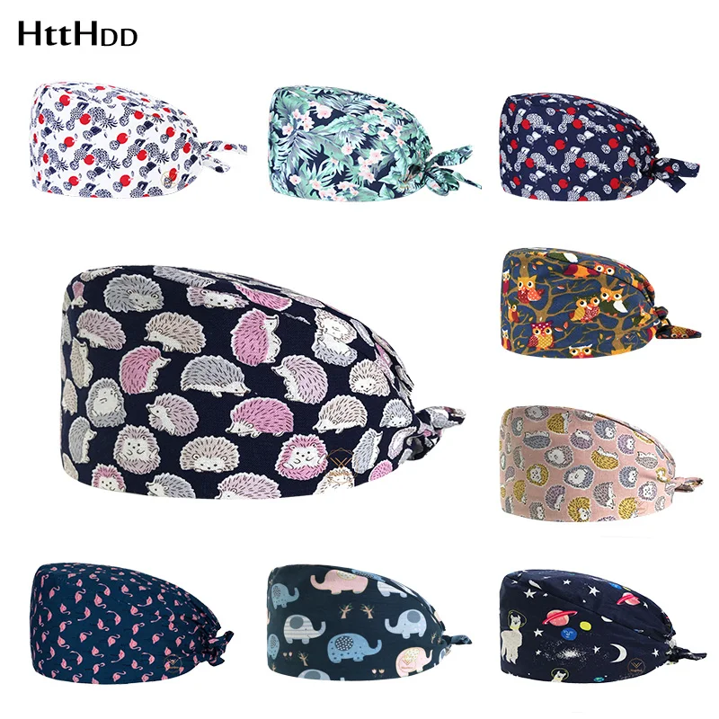 

htthdd fashion cotton Multicolor print hat adjustable Scrub caps beauty salon nursing cap laboratory pet shop fashion scrub hat