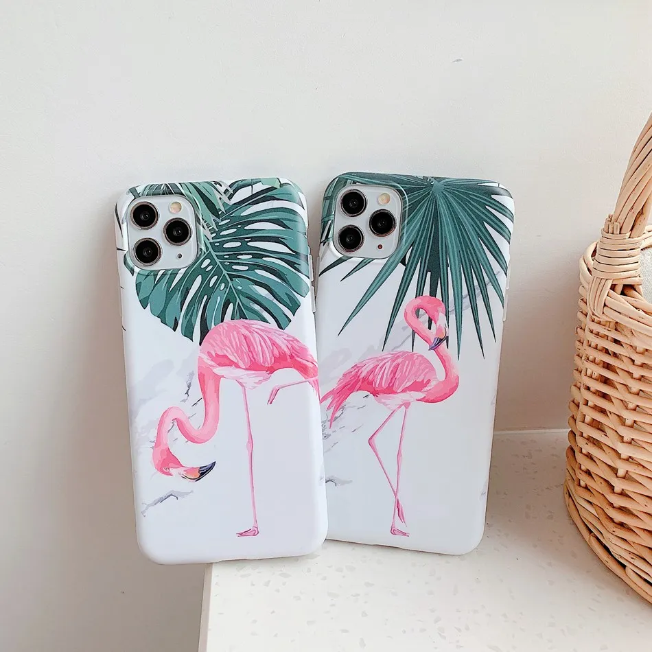 

For iPhone 11 Pro XS Max XR X Case 3D Cartoon Fashion Leaf Flamingo Pattern Phone Case For iPhone SE 8 7 Plus Soft Back Cover