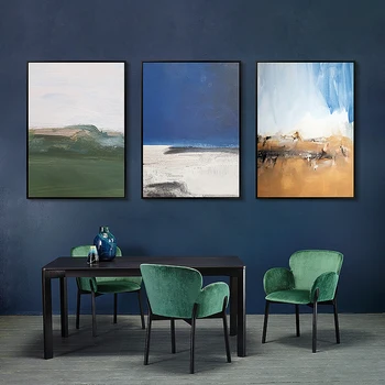 

Nordic Abstract Wall Art Posters and Prints Porch Oil Painting on Canvas Sea Sky Paint Brush Decorative Mural for Living Room