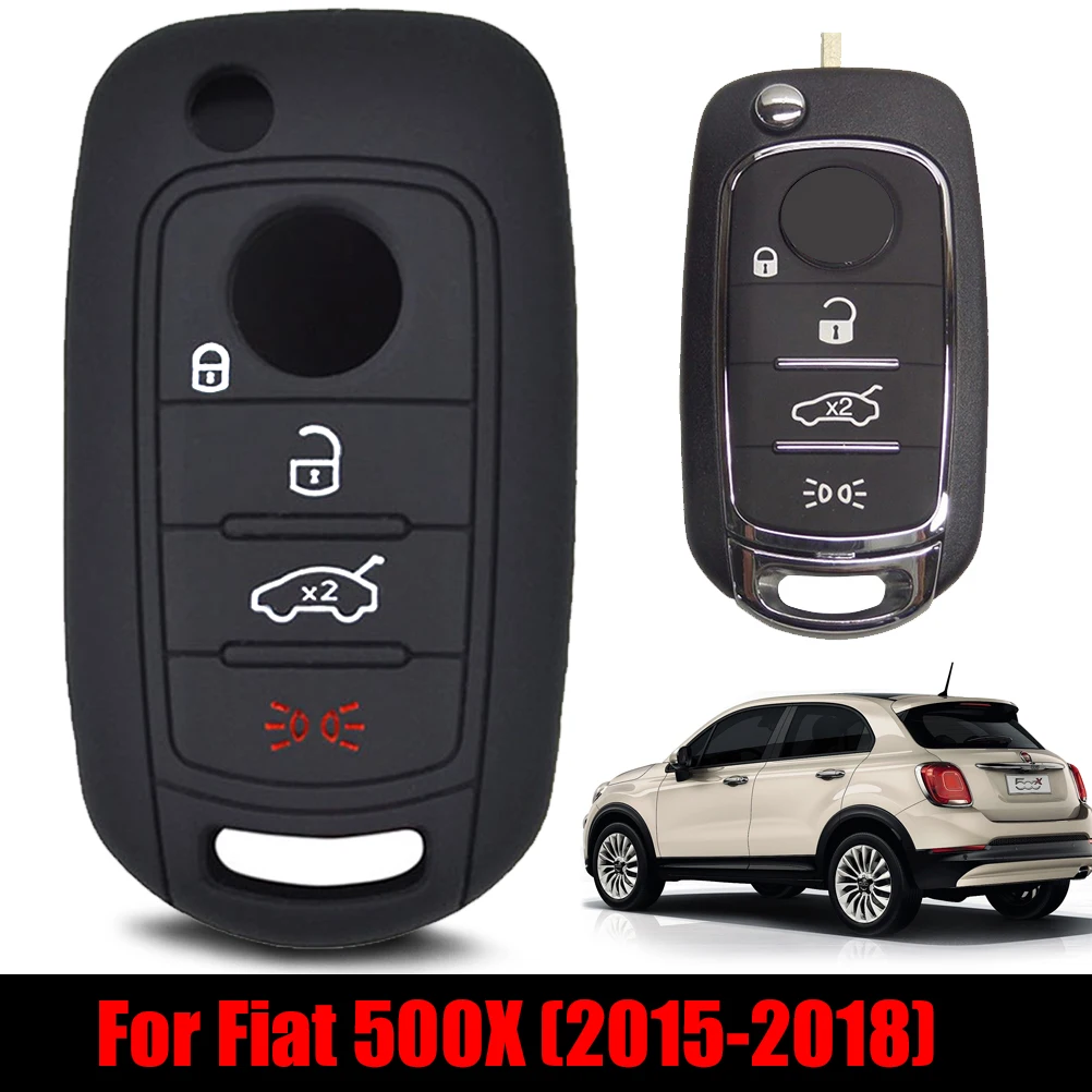 

4 Button Silicone Remote Key Case Cover for 2016 2017 FIAT 500X Toro Keyless Fob Shell Skin Keyring Flip Key Chain Rubber Holder