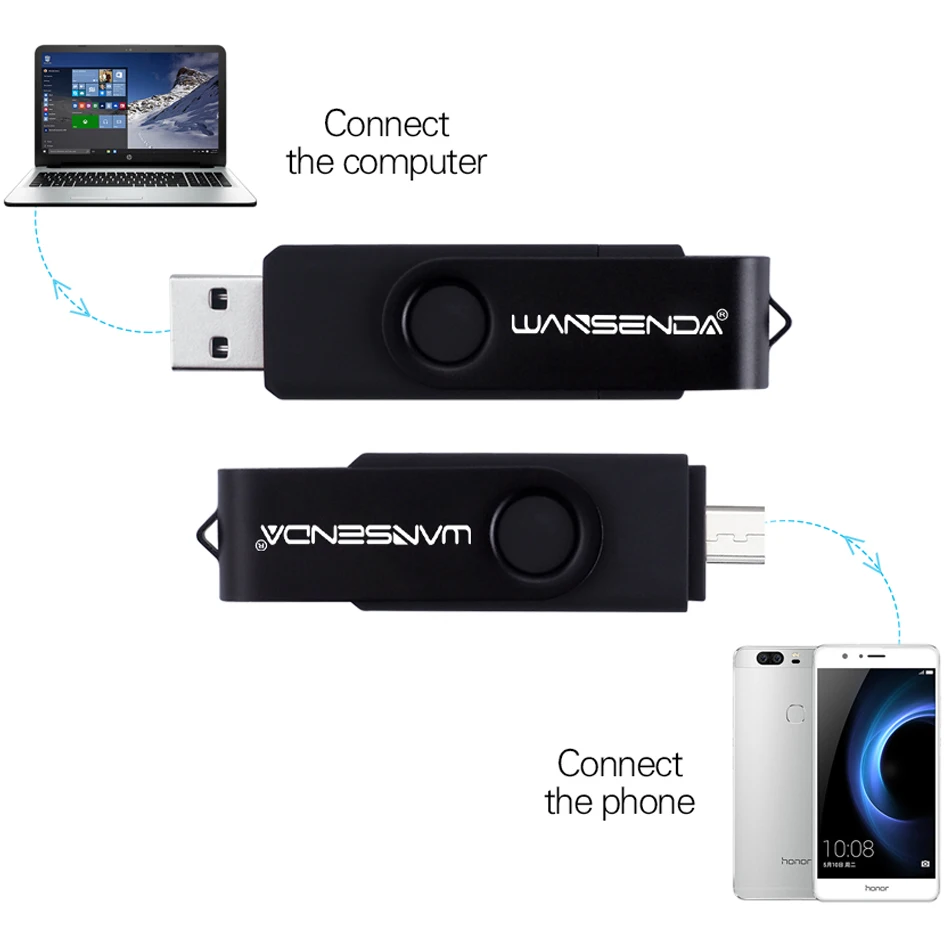 Флеш накопитель WANSENDA OTG USB флешка на 128 ГБ 64 8 16 32 256 флеш память для Android/планшетного
