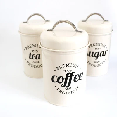 beige white set of 3 Герметичная банка из нержавеющей стали, банка для хранения чая, Caddy, сахар, печенье, кофе, закуски, контейнер для еды, коробка для хранения мелочей, кухонный бак для хранения - Цвет: beige white set of 3