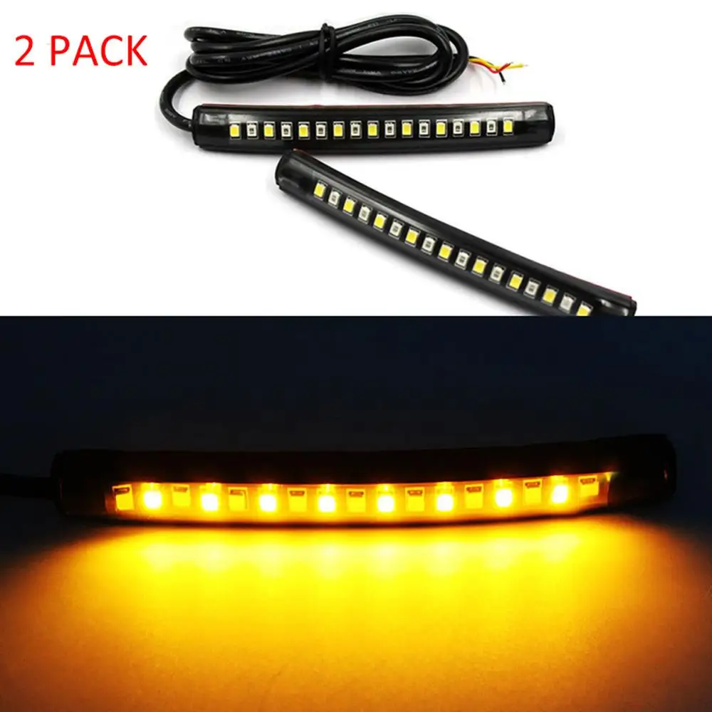 

2x Universal 17 LED Motorcycle Tail Brake Lights Turn Signal Strip License Plate Light 8 Amber Turn Signals 9 Brake Tail Lights