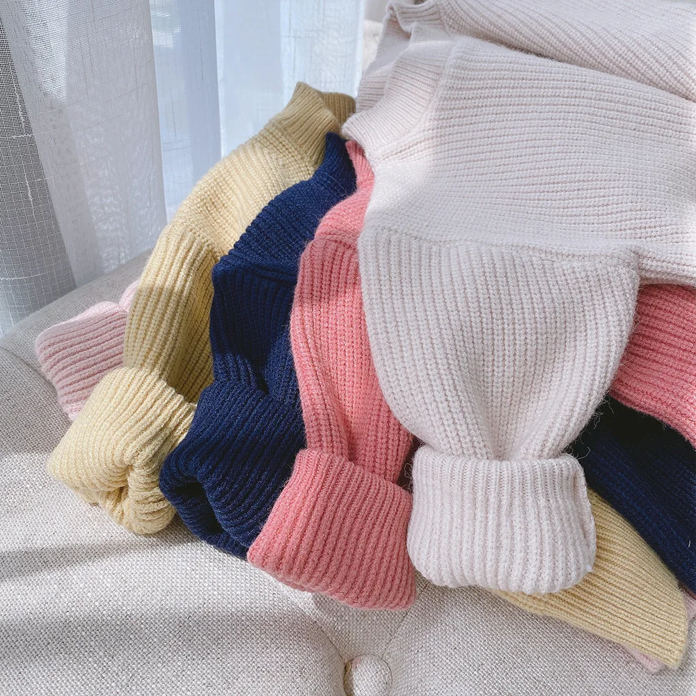 1-6Yrs Chidlren Girls Knitted Sweater Tops Soft Low Neck Tops Warm Autumn Girls Candy Colors Sweater Winter Clothing Outfits