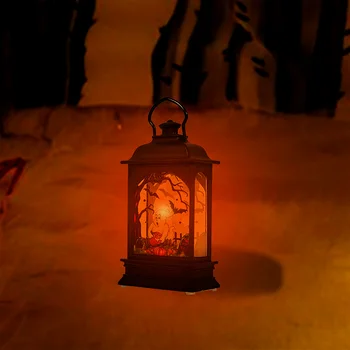 

LED Lantern Halloween Skull Vintage Hanging Lantern Pumpkin Castle Light Plastic Witch Kids Home Decor Lamp Party Ghost Props