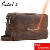 Contact's Genuine Leather Cosmetic Bag Men Luxury Large Capacity Men Makeup Pouch Organizer Travel Vintage Toiletry Bags Storage 1