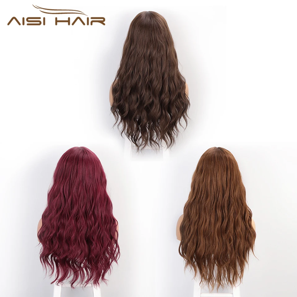 AISI HAIR длинный волнистый коричневый парик с челкой синтетические волнистые