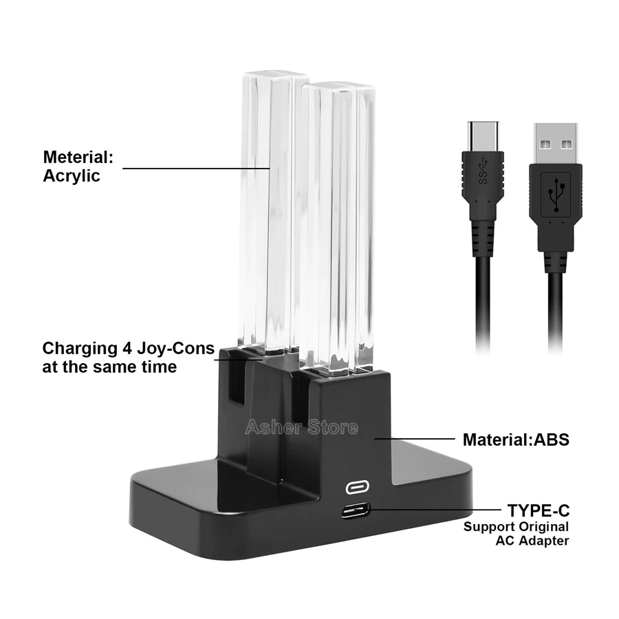 Дорожный переключатель, 4 контроллера, зарядное устройство, светодиодный индикатор, зарядная док-станция для Nitendo, переключатель, NS Joy-con, аксессуары
