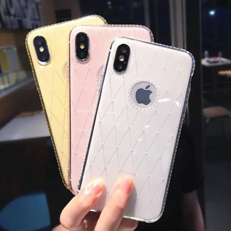 Блестящие алмазные Стразы, блестящий чехол для телефона iphone X, XS, XR, XS, Max, 6, 6 S, 7, 8 Plus, с окошком, мягкая задняя крышка из ТПУ