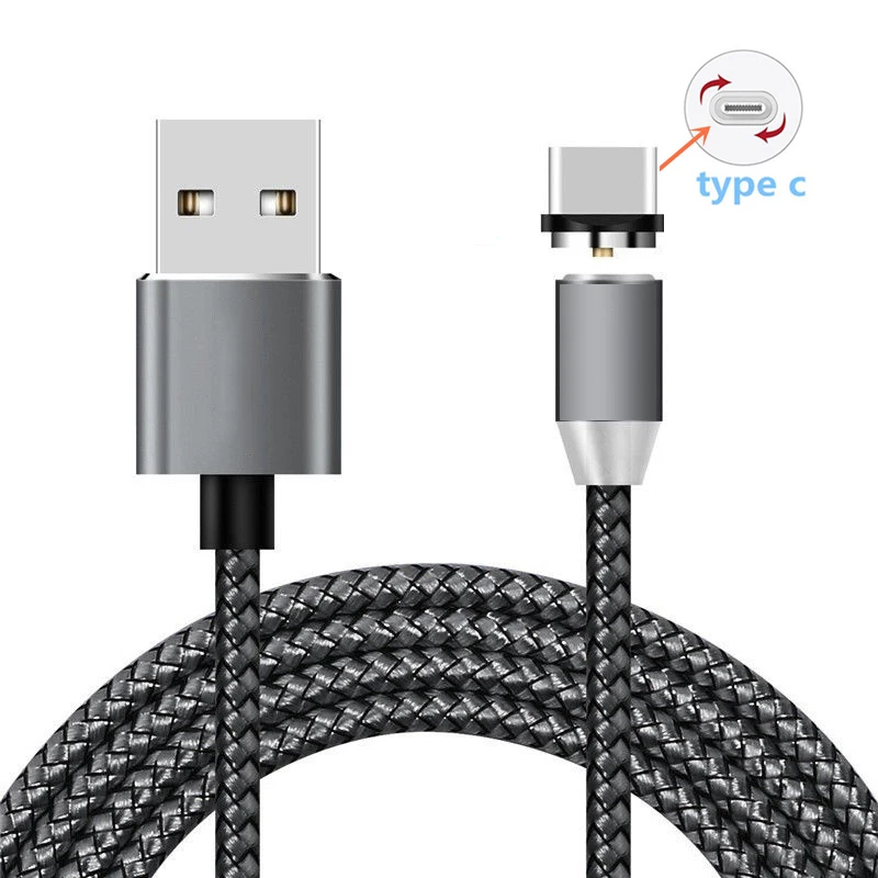 Магнитный USB светодиодный кабель Micro USB type C для зарядки samsung M10 M20 M30 M40 A10 A20 A30 A40 A50 A60 A70 быстрое зарядное устройство для телефона - Цвет: Type C Cable Gray