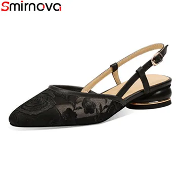 

Smirnova 2020 New fashion women shoes thick heels pointed toe buckle ladies shoes summer shallow 3 colors women pumps