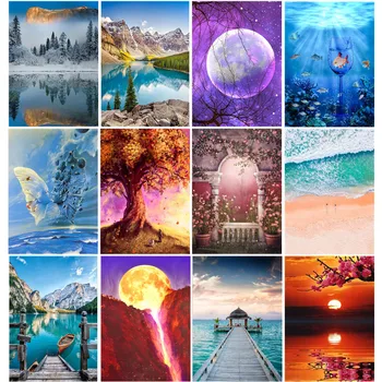 

2020 new diamond painting landscape cross stitch 5d diamond embroidery sea diamond art full circle image suite home decoration