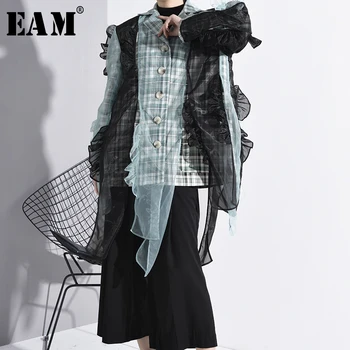 

[EAM] Women Asymmetrical Organza Big Size Blazer New Lapel Long Sleeve Loose Fit Jacket Fashion Spring Autumn 2020 1H27306