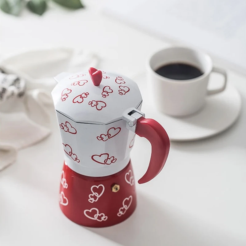 150 мл/300 мл принт красное сердце Кофеварка из алюминиевого сплава Moka Pot эспрессо