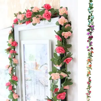 250cm Rose Vine Cloth Roses Artificial Flower Vine Garland Garden DIY Party Home Resturant Office Wedding Decor