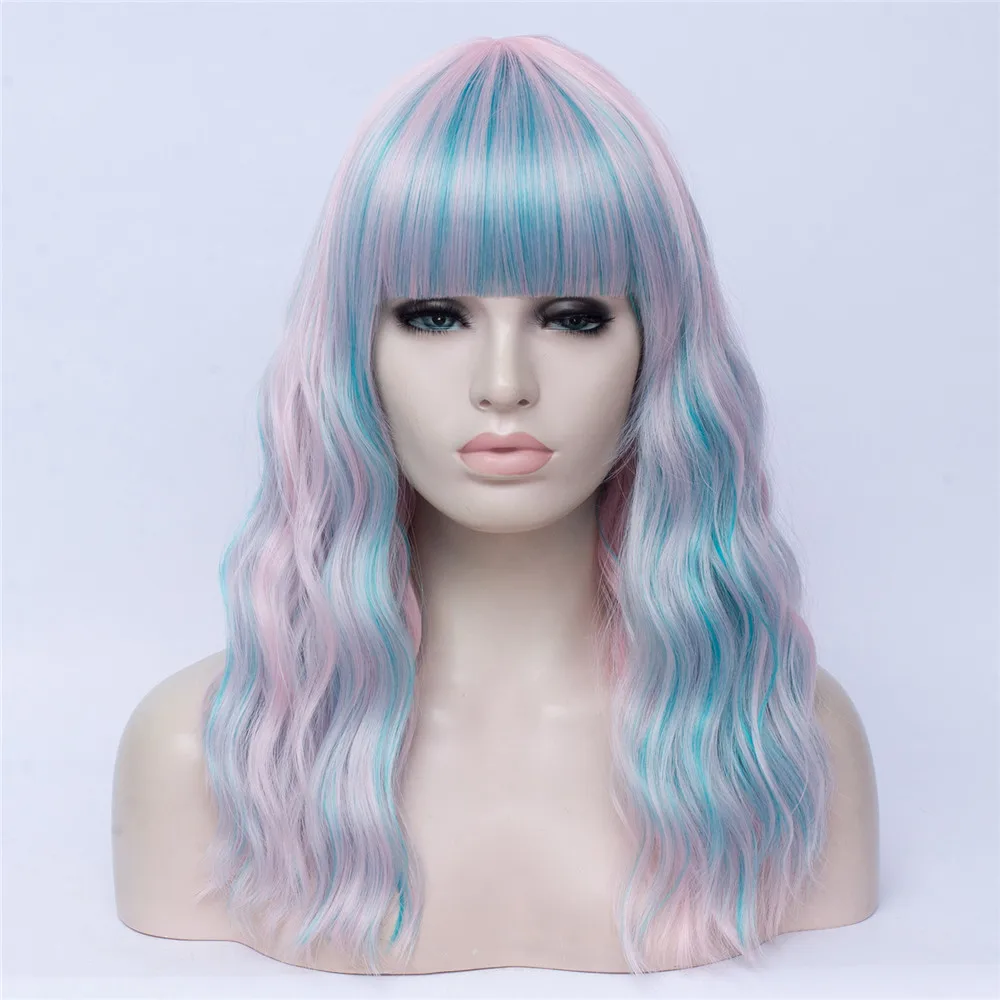 MSI Wigs Лолита длинные волнистые парик цвета радуги с взрыва высокая температура волокно Синтетический Косплей парики для девочек Хэллоуин