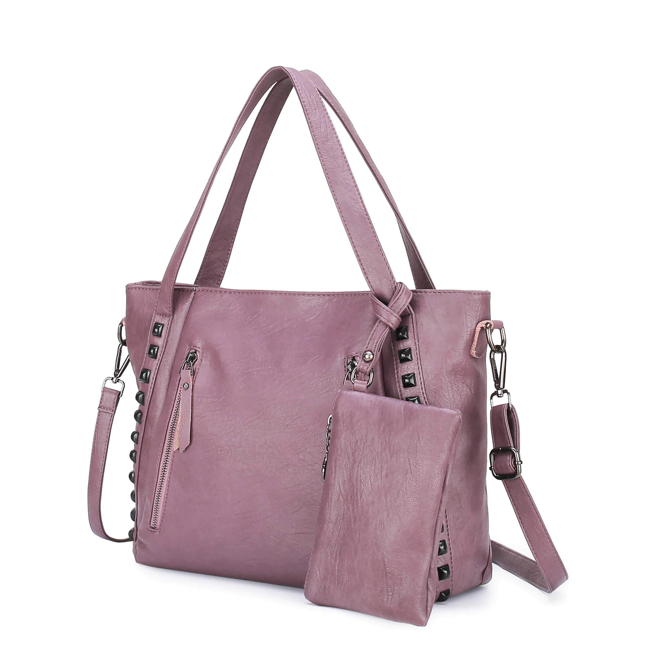 2 шт./компл. женская мягкая кожаная сумка большой емкости женская сумка через плечо дизайнерские сумки-шопперы для женщин с сумочкой - Цвет: Purple