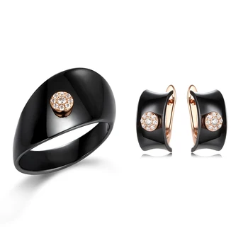 

Fashion Elegant Cute Ceramic Water Drop Shape Jewelry Set Necklace Earrings Black White Color For Women Wedding Party Gift
