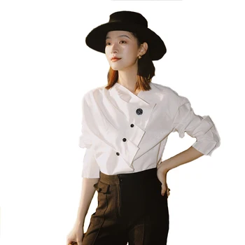 

Chic women shirts long sleeve woman white shirts fashion long sleeved button deco white blouses tops