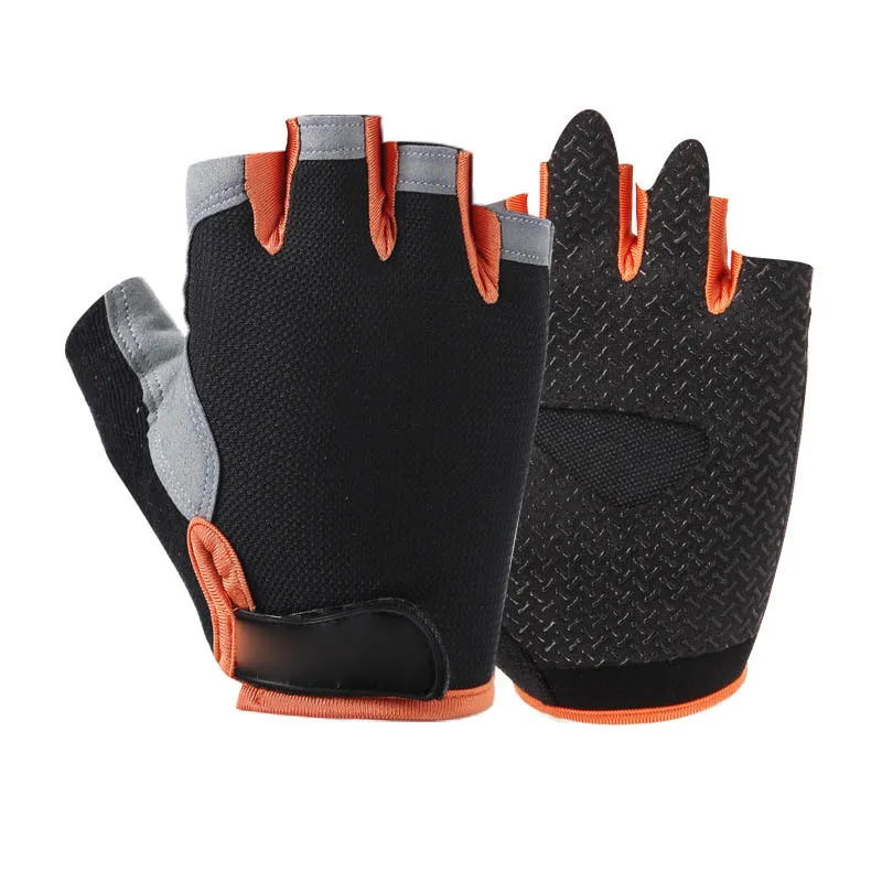 Black Orange Весенние перчатки для занятий спортом на открытом воздухе, для езды на велосипеде, для мужчин и женщин, для фитнеса, Нескользящие, без пальцев, дышащие, защитные, солнцезащитные перчатки - Цвет: Black Orange