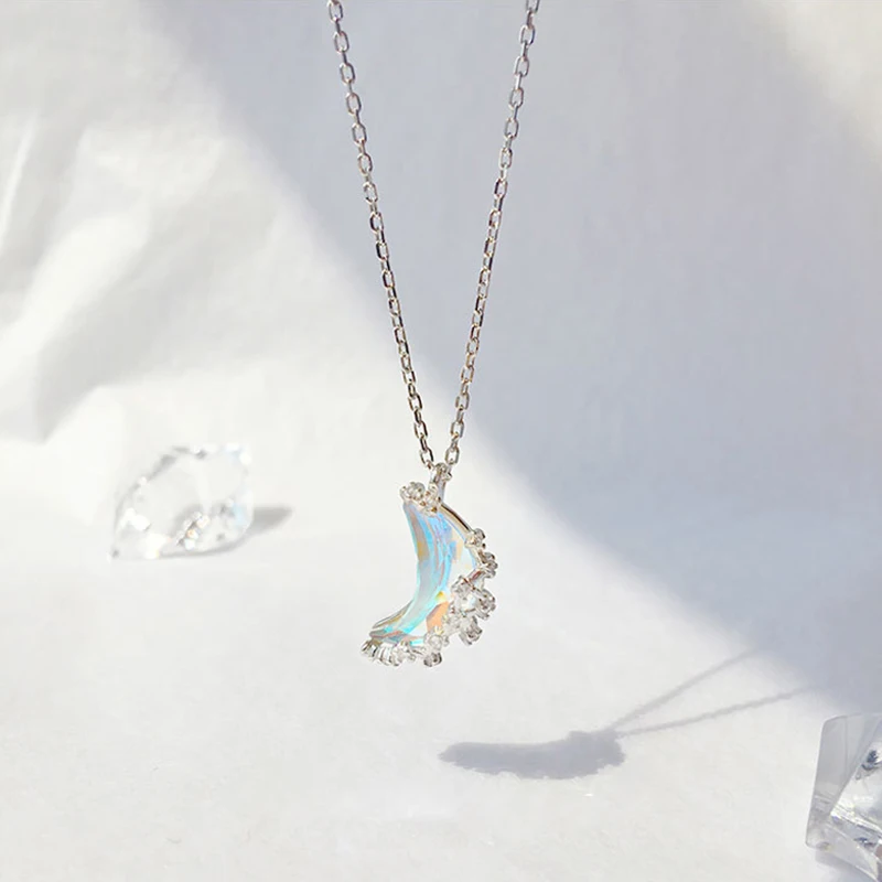 S925 Sterling Silver 3 Styles Crescent moon Full moon Half moon Necklace for Women Colorful Glazed stone Kolye Jewelry Pendant - Image 5